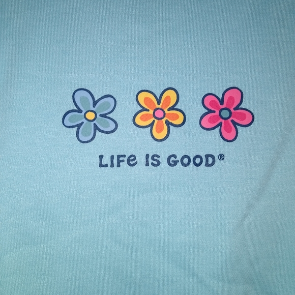 NWT Life is Good Three Daisies Vintage Beach Blue Lightweight Sweatshirt, M - Picture 3 of 6